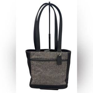 Coach Vintage Y2K 1999 Bleeker Black Leather Gray Tweed Wool Tote Shoulder‎ Bag
